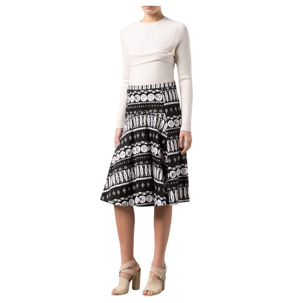 Veronica Beard Woodblock Print Midi Skirt, Black/White, Size 10